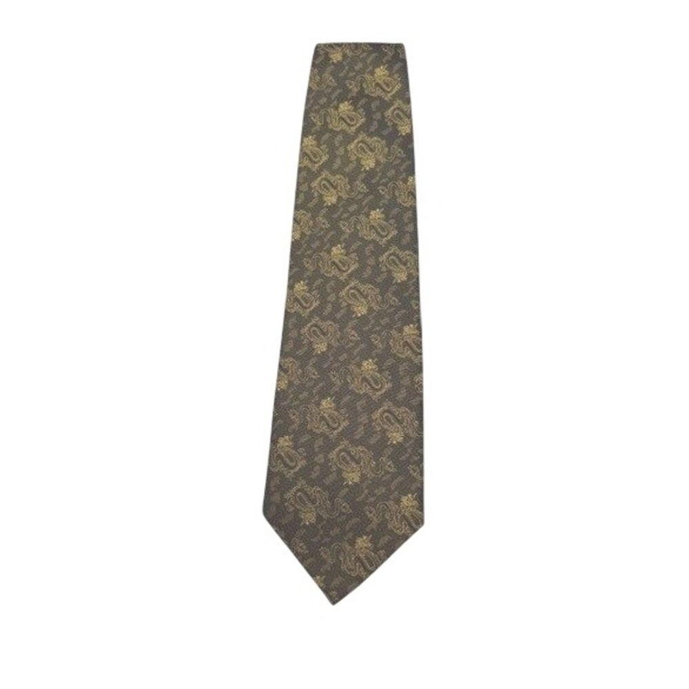 Giorgio Armani Silk Tie Gold Dragon Pattern Black Wide Made in Italy Cravatte